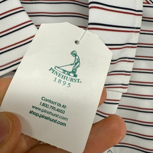 Donald Ross Polo Shirt Mens XL White Pinehurst Tartan Collection Stripe Golf NEW - Picture 6 of 9